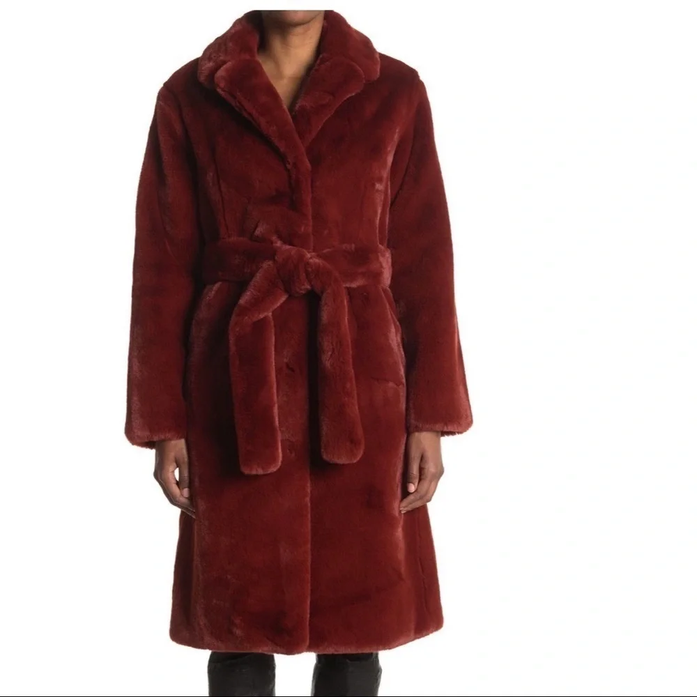 Allen Schwartz Greta Faux Fur Coat Red Size Small NWT - Picture 3 of 16